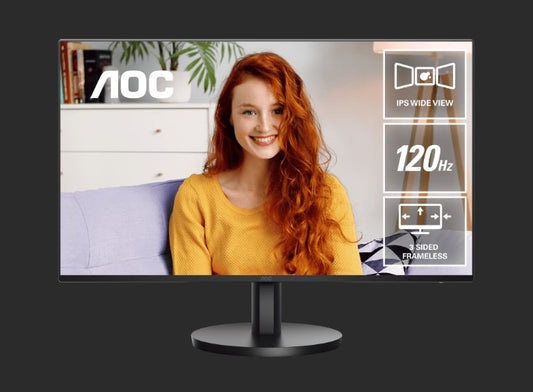 AOC 23.8 1920 1080 FHD. 120Hz. 1ms. 4ms. Anti-Blue Light, USB-C (DP Alt, 65W) 1, HDMI 1.4 1.2Wx2 Speakers. IPS Monitor 2025 New