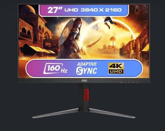 AOC 27 4K IPS HDR400, 160hz 0.5ms, 16:9, 3840 x 2160 UHD Speakers HDMI 2.1 x 2 DisplayPort 1.4 x 1 Gaming and Multimedia Monitor