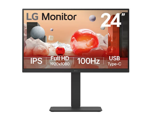LG 24' IPS FHD 1920 x 1080, USB-C 65w PD, RJ45 100Hz 5ms, AMD FreeSync 16:9 Tilt/Height/Swivel/Pivot (Bi-direction) adjustable stand, 3yrs Monitor