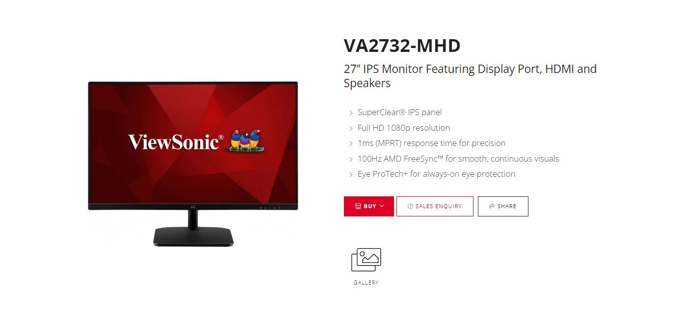 (LS)ViewSonic 27' Super Clear IPS, 4ms 100hz, Ultra Slim, FHD 1920 x 1080, DP, HDMI, VGA, 2x Speakers. VESA 100. 3 YR AR. Office Business Monitor