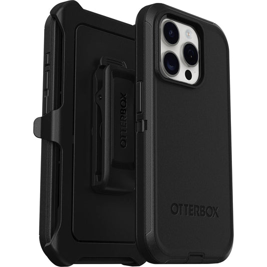 OtterBox Defender for Apple iPhone 15 Pro (6.1") Case Black - (77-92536), DROP+ 4X Military Standard, Multi-Layer, Included Holster, 7 Years Warranty