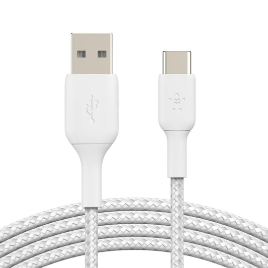 Belkin BoostCharge Braided USB-C to USB-A Cable (1M) - White (CAB002bt1MWH), 15W, 480Mbps, 30K+ Bends, USB-IF Certified, iPad,MacBook,2 Years Warranty