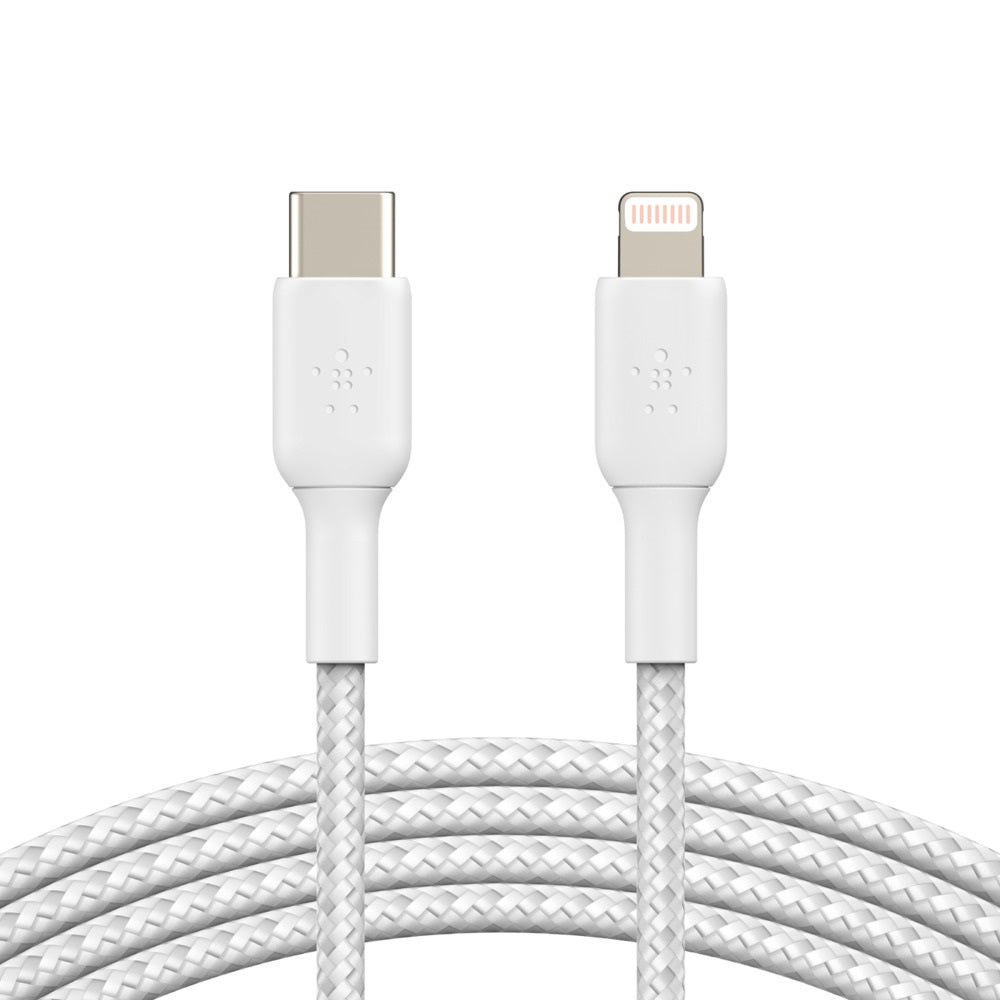 Belkin BoostCharge Braided Lightning to USB-C Cable (2M) - White (CAA004bt2MWH),18W, 480Mbps, 30K+ Bends iPhone/iPad, MFI-Certified, 2 Years Warranty