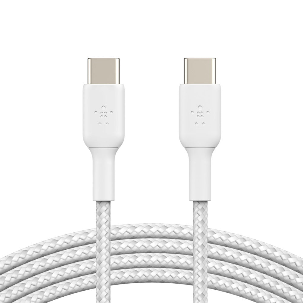 Belkin BoostCharge Braided USB-C to USB-C Cable (1M) - White (CAB004bt1MWH), 60W, 480Mbps, USB 2.0, 30K+ Bends, USB-IF Certified, 2 Years Warranty