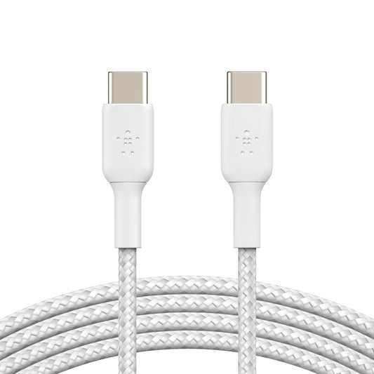 Belkin BoostCharge Braided USB-C to USB-C Cable (1M) - White (CAB004bt1MWH), 60W, 480Mbps, USB 2.0, 30K+ Bends, USB-IF Certified, 2 Years Warranty