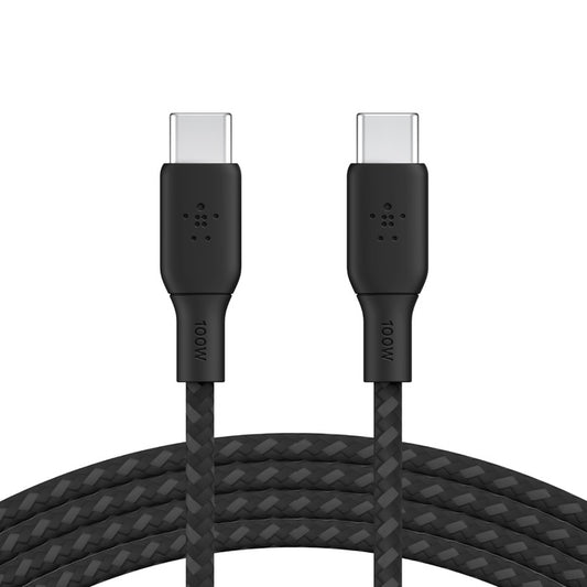 Belkin BoostCharge Braided USB-C to USB-C Cable (3M) - Black (CAB014bt3MBK),100W,480Mbps,USB 2.0, 30K+ Bends, Samsung Galaxy,MacBook,2 Years Warranty