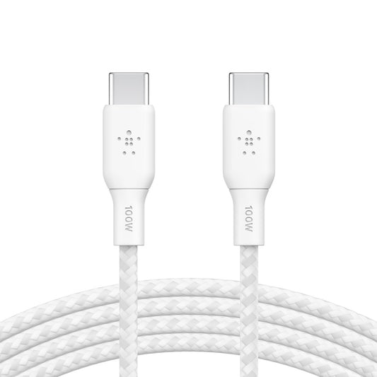 Belkin BoostCharge Braided USB-C to USB-C Cable (3M) - White (CAB014bt3MWH),100W,480Mbps,USB 2.0, 30K+ Bends, Samsung Galaxy,MacBook,2 Years Warranty