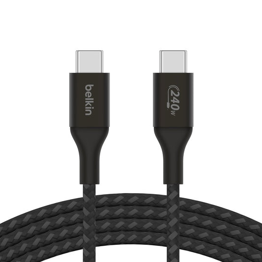 Belkin BoostCharge USB-C to USB-C PD 3.1 Cable (2M) - Black (CAB015bt2Mbk), 240W, USB 2.0, 30K+ Bends, Samsung Galaxy, iPad, MacBook, 2 Years Warranty
