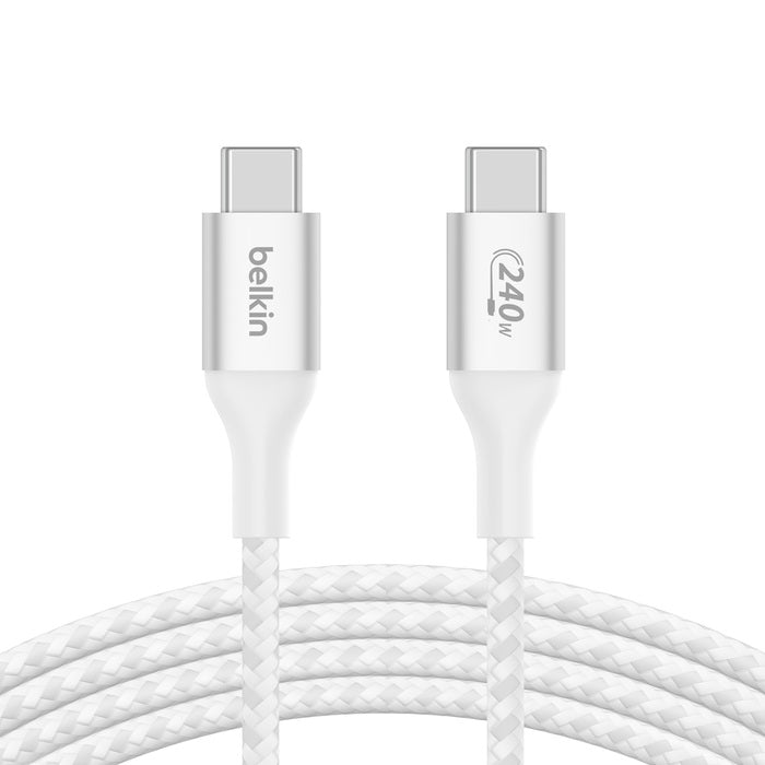 Belkin BoostCharge USB-C to USB-C PD 3.1 Cable (2M) - White (CAB015bt2MWH), 240W, USB 2.0, 30K+ Bends, Samsung Galaxy, iPad, MacBook, 2 Years Warranty