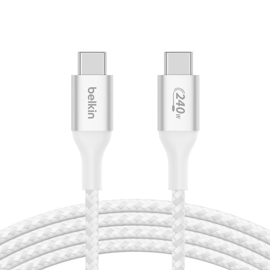 Belkin BoostCharge USB-C to USB-C PD 3.1 Cable (2M) - White (CAB015bt2MWH), 240W, USB 2.0, 30K+ Bends, Samsung Galaxy, iPad, MacBook, 2 Years Warranty