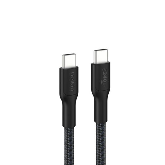 Belkin BoostCharge Pro Braided USB-C to USB-C Cable (3M) - Black (CAB025fq3MBK), 5A/240W, 480Mbps, 350K+ Bend, USB-IF Certified, 2 Years Warranty