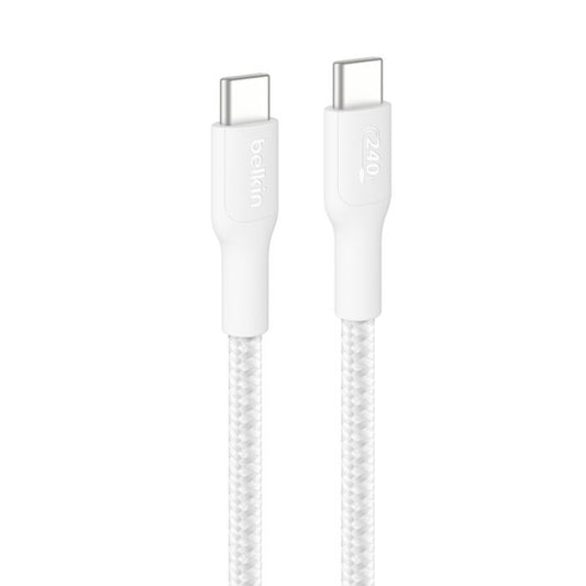 Belkin BoostCharge Pro Braided USB-C to USB-C Cable (3M) - White (CAB025fq3MWH), 240W, 350K Bends, Apple iPhone, USB-IF Certified, 2 Years Warranty