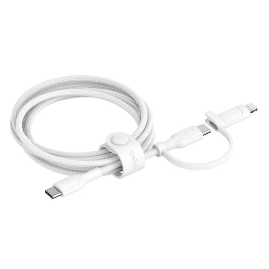 Belkin BoostCharge Pro 2-in-1 USB-C to USB-C/ Lightning (1.5M) - White(CAC003fq1.5MWH), 60W, 480Mbps, 30K+ Bends, Apple, Samsung, 2 Years Warranty