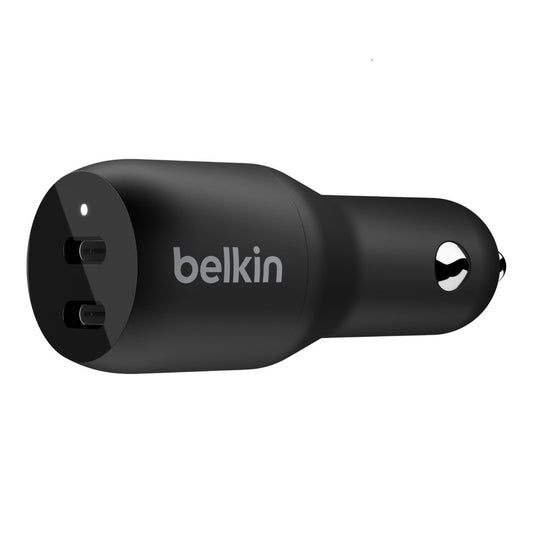 Belkin BoostCharge 36W Dual USB-C Car Charger - Black (CCB002btBK), 2xUSB-C (18W), CEW $2500, Apple, Samsung Galaxy, Google, 2 Years Warranty