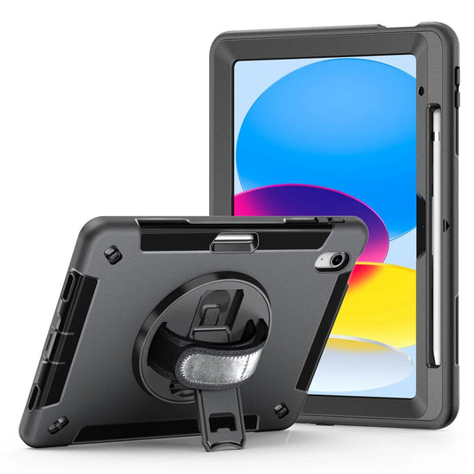 USP Rugged Apple iPad (11.0') 11th Gen (A16) / iPad 10th Gen (10.9') Case Black - Built-in-Kickstand,Adjustable Hand Strap,Shoulder Strap,DropProof