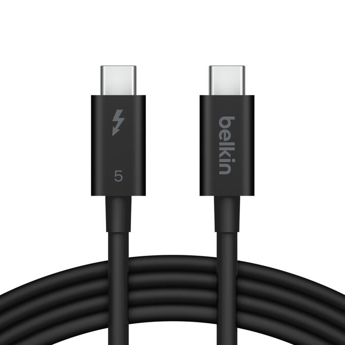 Belkin Connect Thunderbolt 5 Cable (1M) - Black (INZ005fq1MBK), 240W Power Delivery, 80Gbps, 8K or 4K@540Hz, Thunderbolt 5 certified, 2 Years Warranty