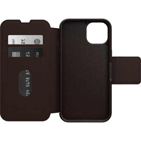 OtterBox Strada for Apple iPhone 16e / iPhone 14 Case Brown - (77-89657), DROP+ 3X Military Standard, Leather Folio Cover, Card Holder, 7 Years Warranty