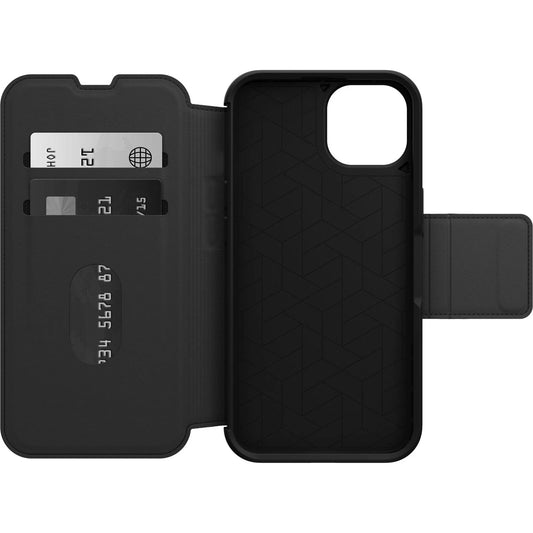 EOL OtterBox Strada for Apple iPhone 16e / iPhone 14 Case Black - (77-8966), DROP+ 3X Military Standard, Leather Folio Cover, Card Holder, 7 Years Warrant