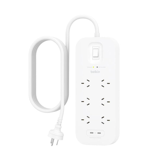 Belkin SurgePro 6-Outlet Surge Protector with Dual USB-C 30W Ports - (SRB006AU2M), 2M Cord, 650 Joules Protection, CEW $50,000, 2 Years Warranty
