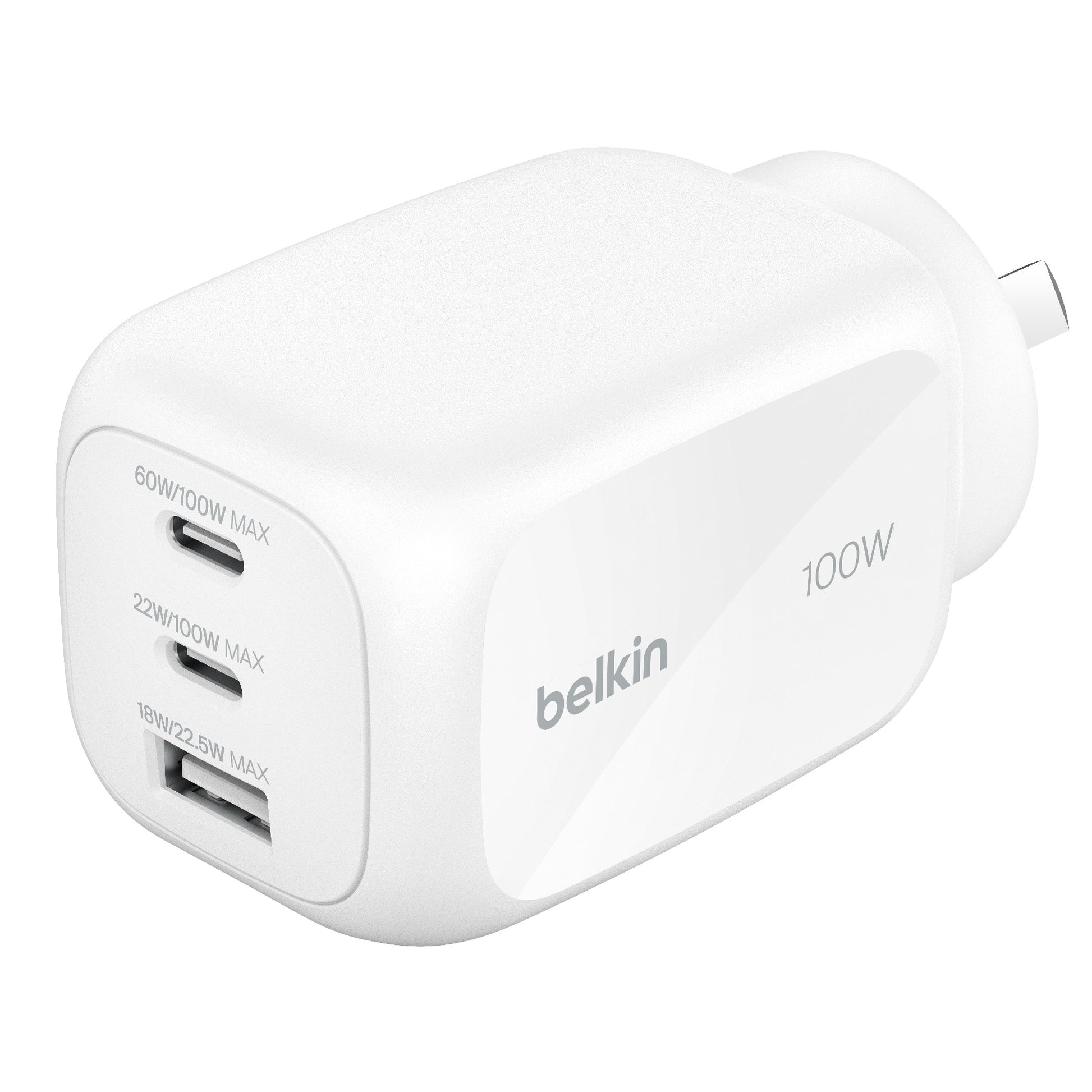 Belkin BoostCharge Pro 100W 3-Port GaN Wall Charger - White (WCH016AUWH)