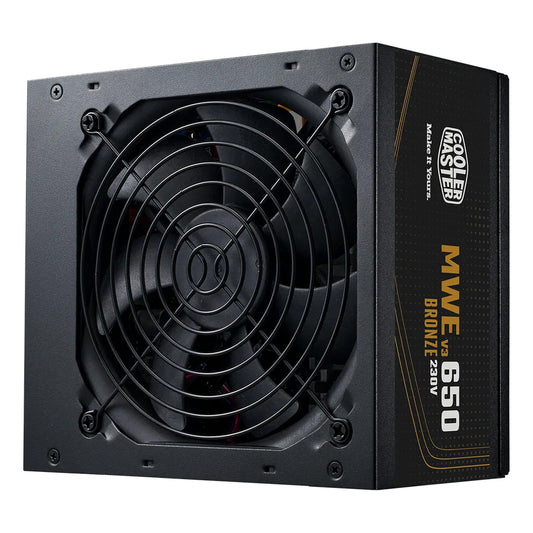 COOLER MASTER MWE 650W 80+ BRONZE, ATX 3.1, 120MM FAN, BLACK FLAT CABLE, 5YR WTY