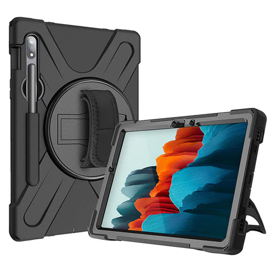 SAMSUNG (STRIKE) TAB S9FE/S9/S8/S7 RUGGED CASE WITH HAND STRAP & LANYARD (BLACK)
