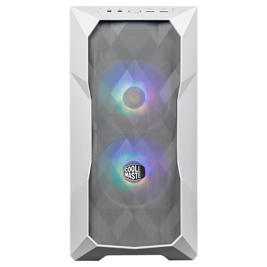 COOLER MASTER MATX, POLYGON MESH, TEMPERED GLASS SIDE PANEL, ARGB FANS(2), WHITE 2YR