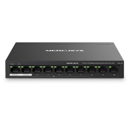 Mercusys MS110P, 10-Port 10/100Mbps Desktop Switch with 8-Port PoE+, 5 yrs. limited warranty