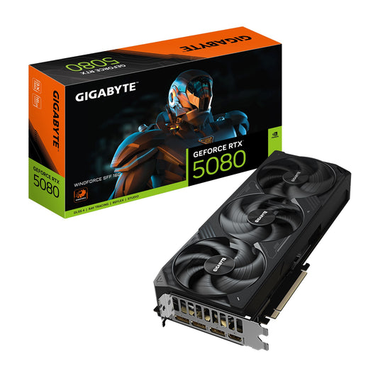 Gigabyte GeForce RTX™ 5080 WINDFORCE SFF 16G, 2617 MHz, CUDA 10752. 30 Gbps, GDDR7, 256 bit PCI-E 5.0, PSU 850W, DisplayPort 2.1b x3 HDMI 2.1b x1