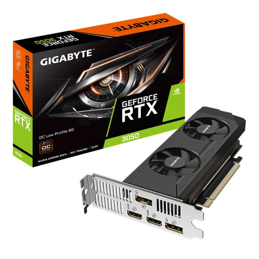 Gigabyte GeForce RTX™ 3050 OC Low Profile 6G, 1477 MHz, CUDA 2304, 14000 MHZ, GDDR6, 96 bit, PCI-E 4.0, PSU 300W, DP1.4a*2 HDMI 2.1*2