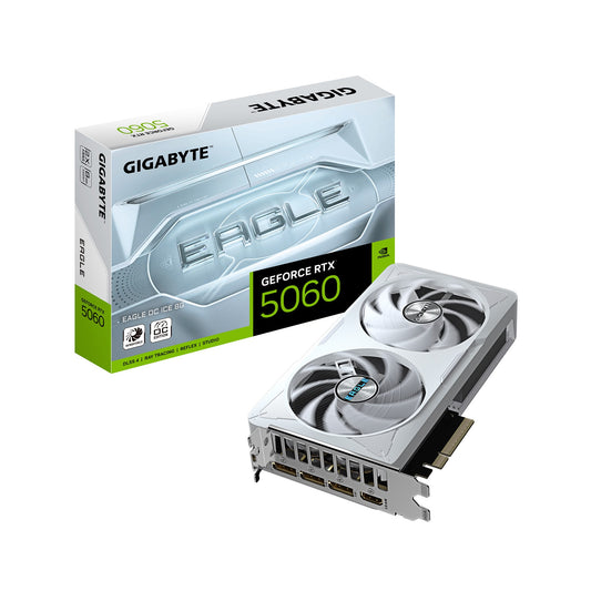 Gigabyte GeForce RTX™ 5060 EAGLE OC ICE 8G, 2550 MHz, CUDA 3840, 28 Gbps, GDDR7, 128 bit, PCI-E 5.0, PSU 450W, DisplayPort 2.1b *3 HDMI 2.1b x1