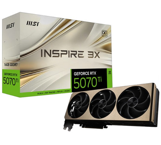 MSI nVidia GeForce RTX™ 5070 Ti 16G INSPIRE 3X OC, PCI Express® Gen 5, Boost: 2482 MHz, CUDA 8960 Units, 16GB GDDR7, HDMI™ x 1
