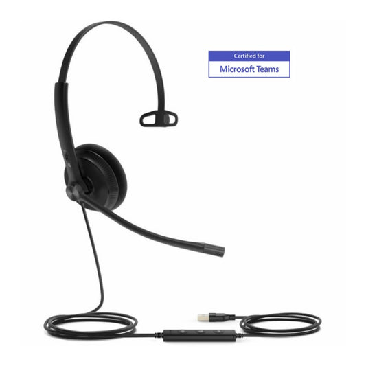 Yealink (UH34 Lite Mono Teams) Microsoft Certified Teams USB Wired Headset, Mono, USB-A, Noise-Canceling Mic & Foam Ear Cushion