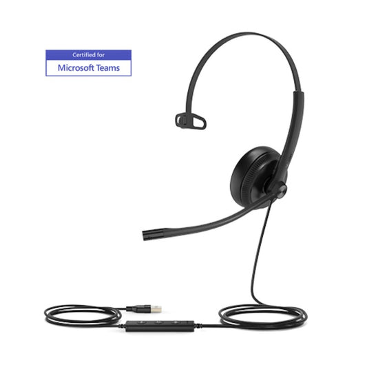 Yealink (UH34 SE Mono Teams USB-C) Microsoft Certified Teams USB Wired Headset, Mono, USB-C, 3.5mm Jack, Noise-Cancelling Mic & Leather Ear Cushion