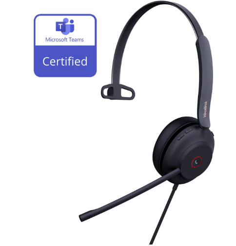 Yealink (UH37 Mono Teams) Microsoft Certified Teams USB Wired Headset, Mono, USB-A, Dual Noise-Cancelling Mic, 35mm Speaker, Busylight & Leather Ear Cushion