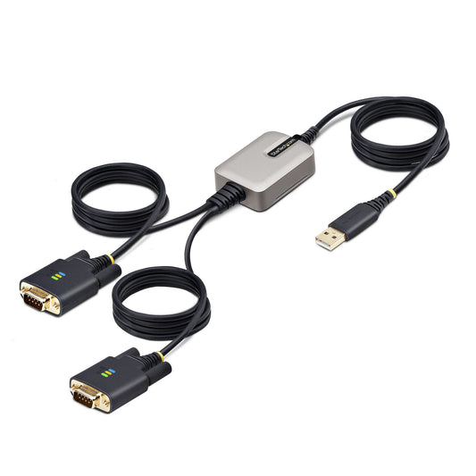 Star Tech 13ft (4m) 2-Port USB to Serial Adapter Cable, Interchangeable DB9 Screws/Nuts, COM Retention, USB-A to DB9 RS232, FTDI, Level-4 ESD Protection, Windows/macOS/ChromeOS/Linux - Rugged TPE Construction