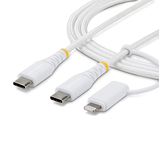 Star Tech 2m (6ft) 2-in-1 Rugged USB-C Charging Cable with Lightning Adapter, 30W/60W (3A), Apple MFi Certified, Braided USB C Charger Cord for iPhone/iPad/Android