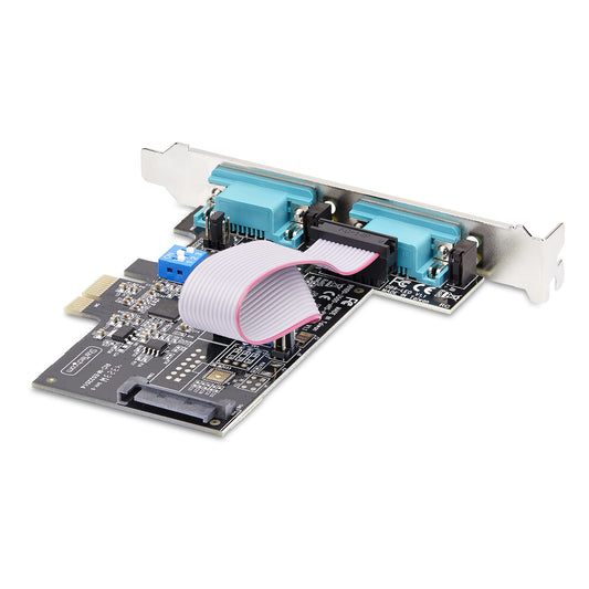 Star Tech 2-Port Serial PCIe Card, Dual-Port PCI Express to RS232/RS422/RS485 (DB9) Serial Card, Low-Profile Brackets Incl., 16C1050 UART, Windows/Linux, TAA Compliant - Level-4 ESD Protection
