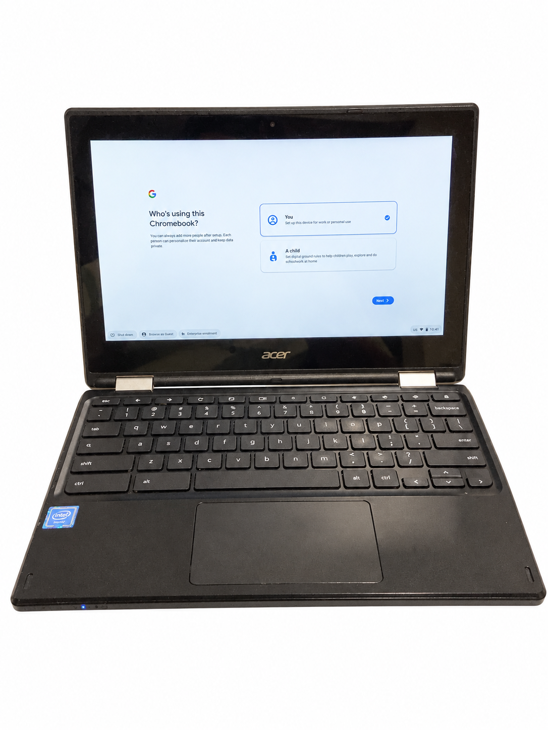 Acer Chromebook C738T-C44Z front view, actual refurbished unit