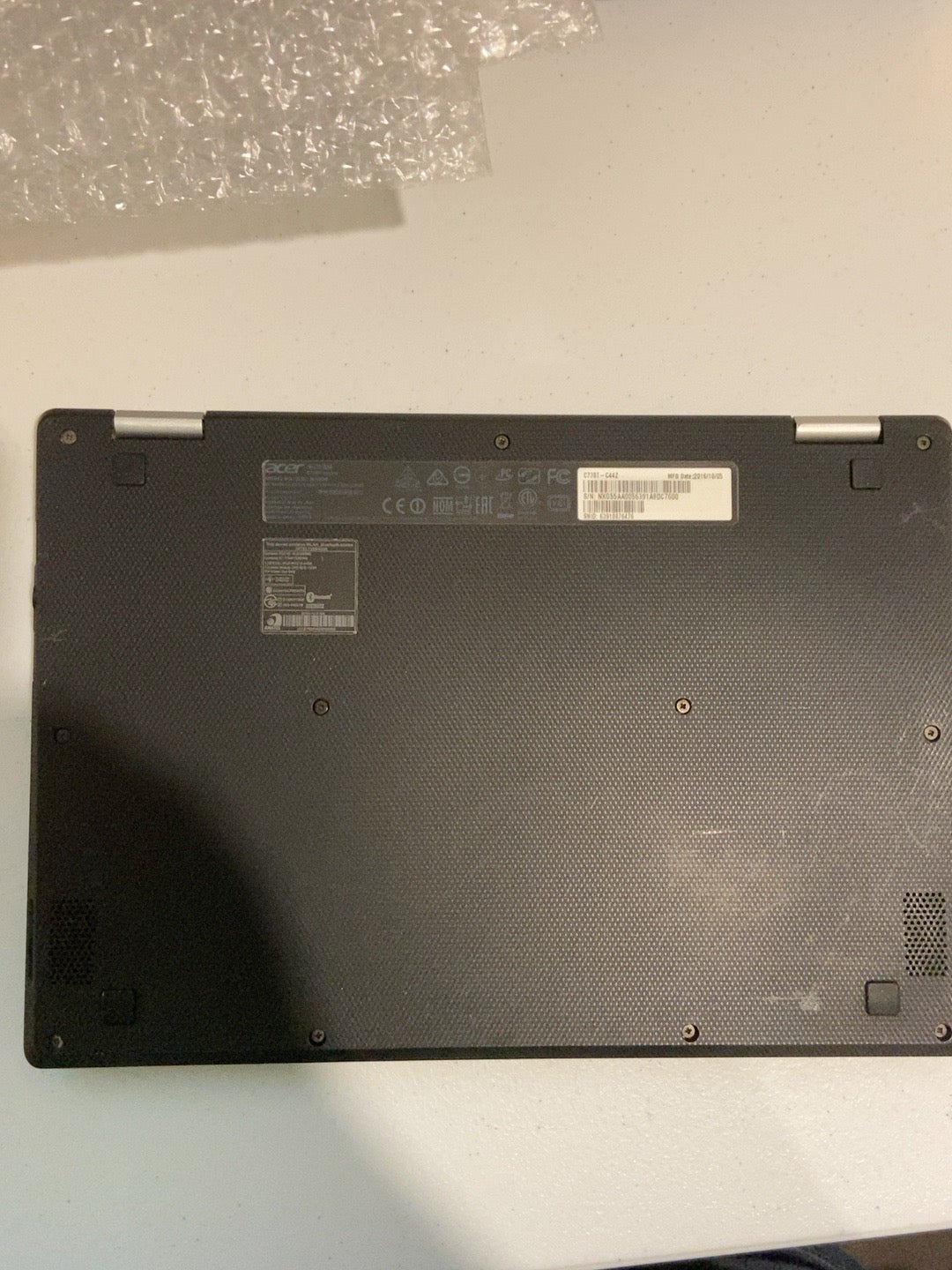 Acer Chromebook C738T-C44Z original underside and model label