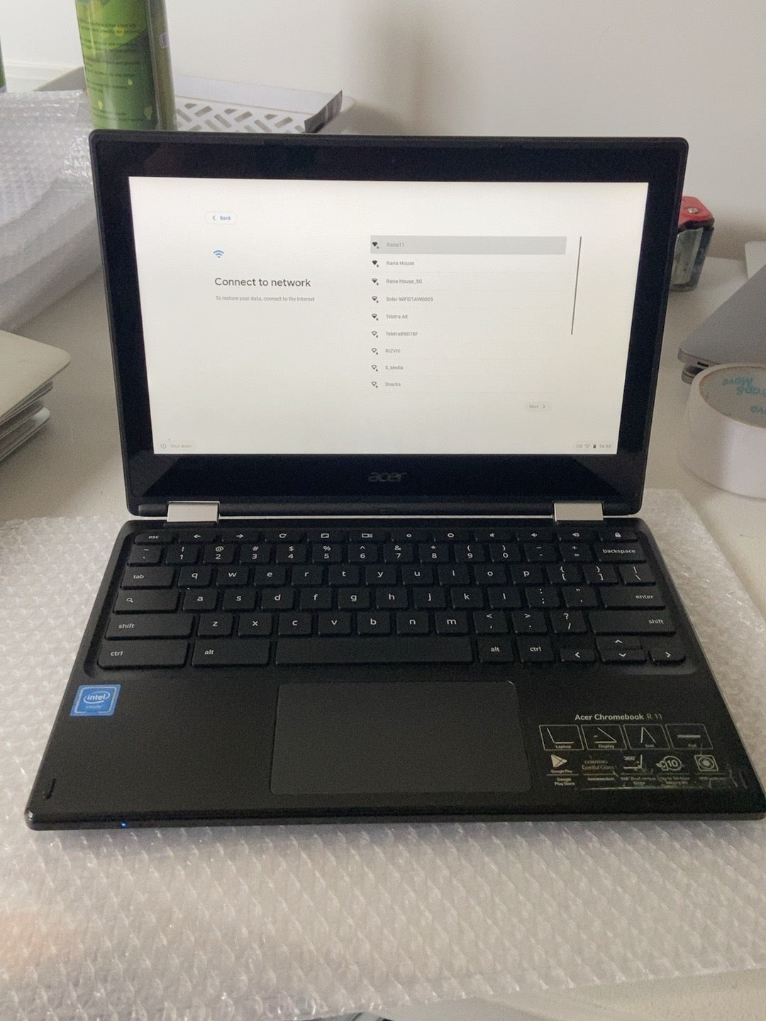 Acer Chromebook R11 C738T-C0E7 front open view - actual refurbished unit