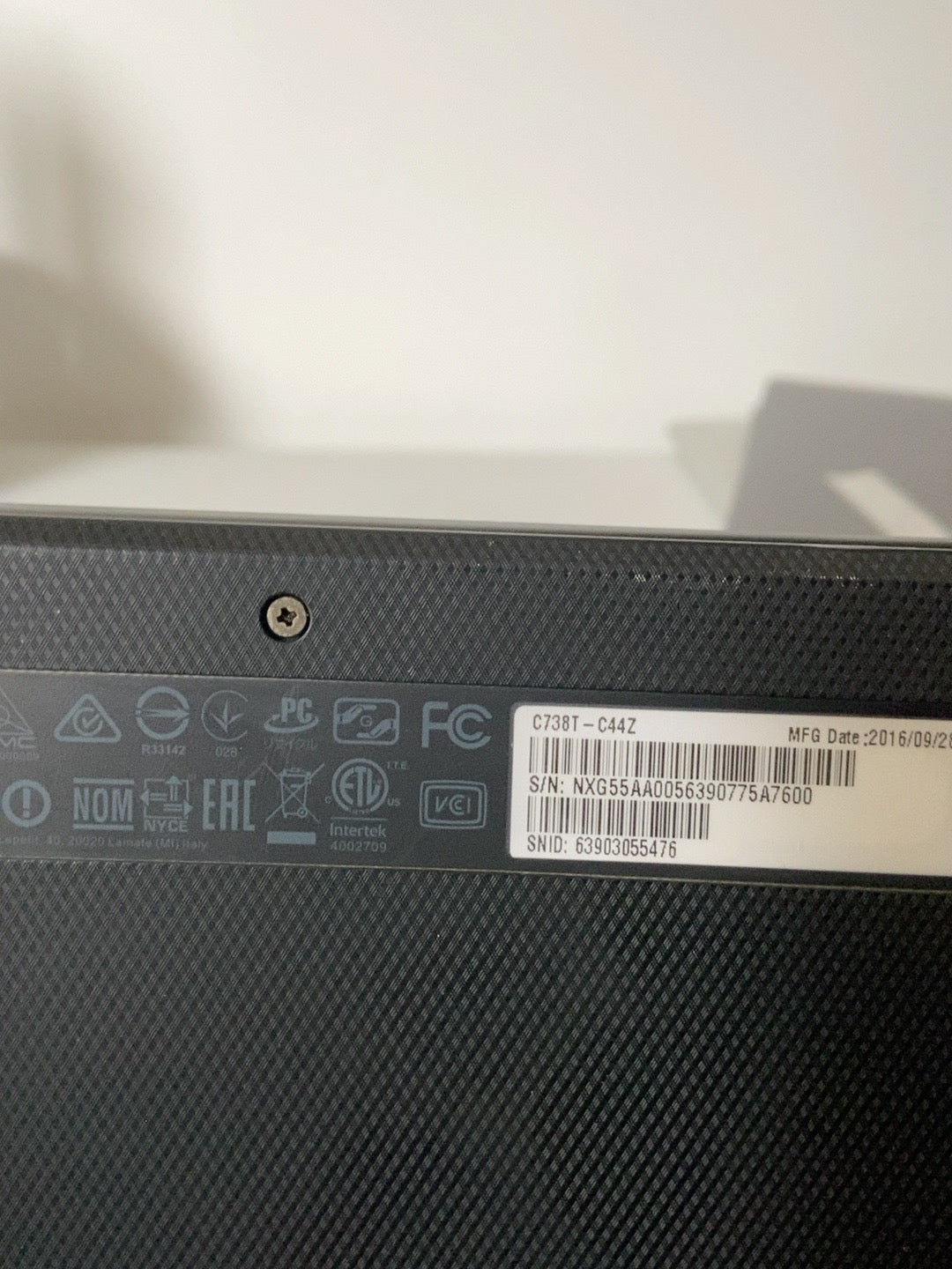 Acer Chromebook R11 C738T-C44Z original model label