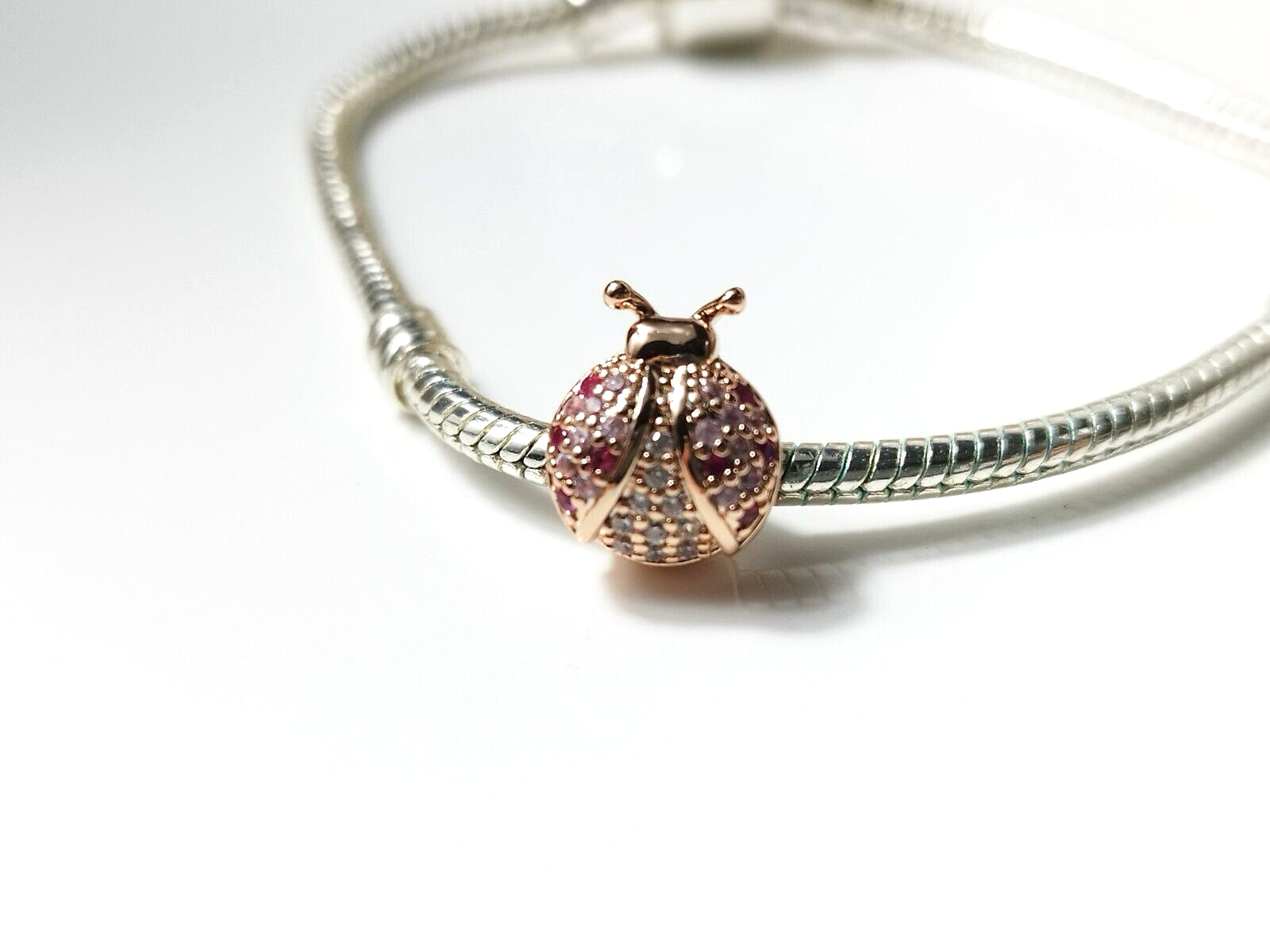 Rose Gold Plated Ladybird Crystal Charm Pendant Bead, Compatible with S925 Bracelets - Open Box