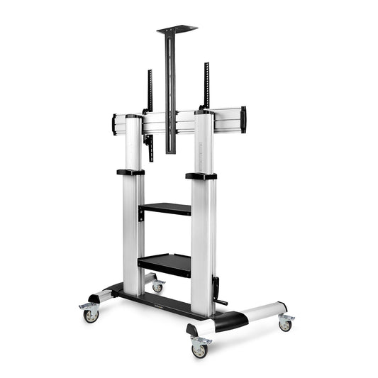 Star Tech Rolling TV Cart/Stand On Wheels For 60-100inch Flat Screens Up To 220lb (100kg), Height Adjustment via Hand Crank, Mobile/Portable Trolley Mount