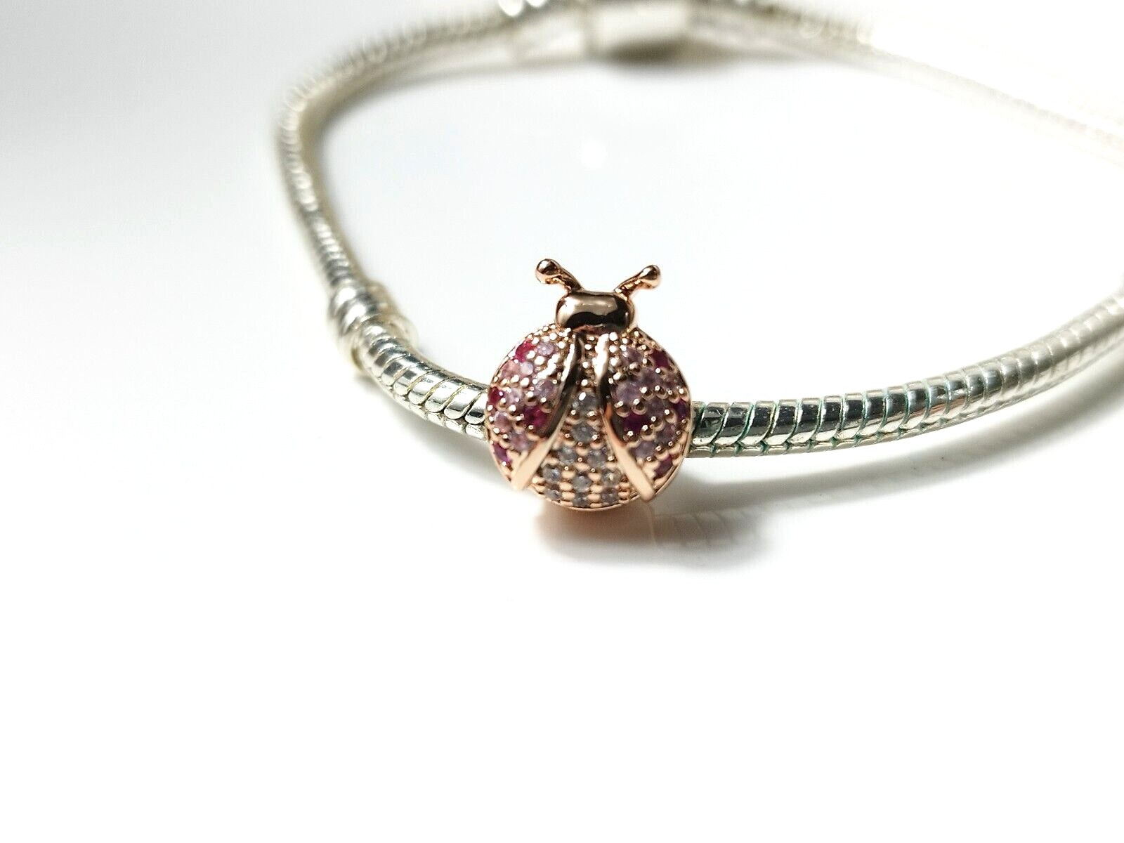 Rose Gold Plated Ladybird Crystal Charm Pendant Bead, Compatible with S925 Bracelets - Open Box