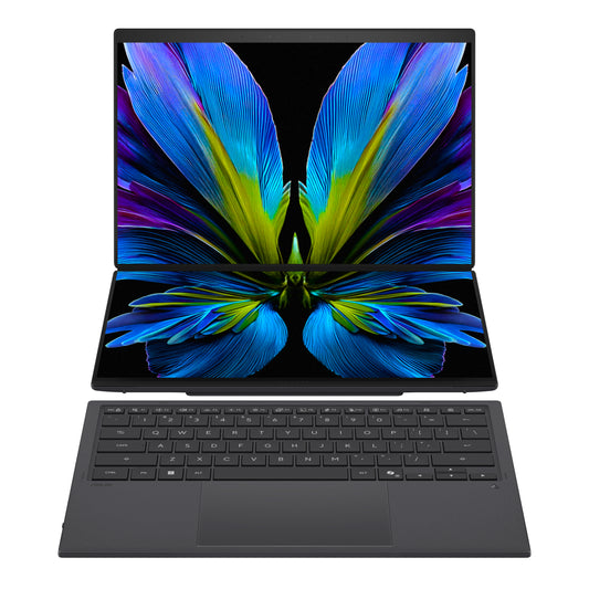 ASUS Zenbook Duo UX8407AA-SN999W Copilot+ PC Intel Core Ultra X7 358H Hybrid (2-in-1) 35.6 cm (14") Touchscreen 3K 32 GB LPDDR5x-SDRAM 1 TB SSD Wi-Fi 7 (802.11be) Windows 11 Home Grey product image