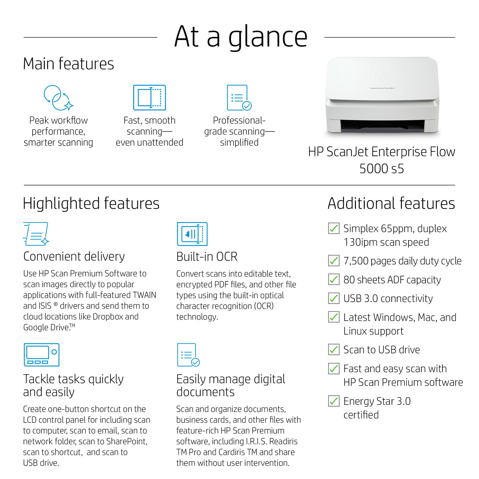 HP ScanJet Enterprise Flow 5000 s5 Sheet-fed scanner 600 x 600 DPI A4 White