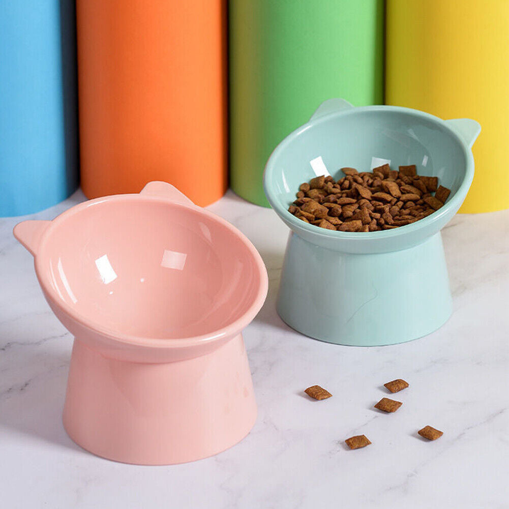 Tilted Raised Cat Food Bowl - Ergonomic Design to Reduce Vomiting for Cats and Dogs