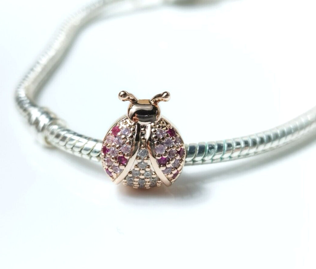 Rose Gold Plated Ladybird Crystal Charm Pendant Bead, Compatible with S925 Bracelets - Open Box