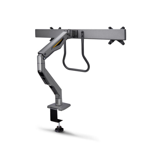 Star Tech Desk Mount Dual Monitor Arm with Crossbar, Up To 27" Displays, VESA 75x75/100x100, Max 33lb/15kg, C-Clamp, Fully Articulating, Mechanical Spring, TAA